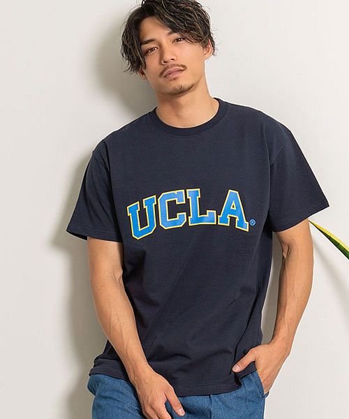 SB Select(エスビーセレクト)/UCLA ロゴプリントクルーネック半袖ビッグTシャツ ユーシーエルエー Tシャツ メンズ カレッジロゴ ルーズシルエット カルフォルニア ロサンゼルス トップス/ネイビー