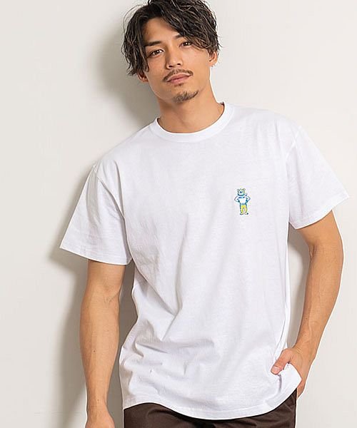 SB Select(エスビーセレクト)/UCLA ワンポイント刺繍入りクルーネック半袖ビッグTシャツ ユーシーエルエー メンズ トップス インナー カットソー クルーネック カレッジロゴ バックプリン/ホワイト