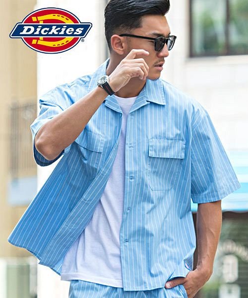 SB Select(エスビーセレクト)/Dickies ビッグシルエット半袖ワークシャツ ディッキーズ シャツ メンズ オシャレ 半袖 国内正規品 大きいサイズ ブランド ワークシャツ オープンカラー/サックス