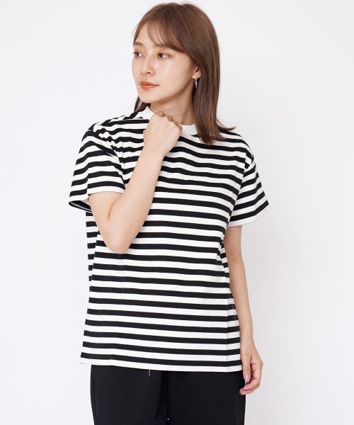 GIORDANO(ジョルダーノ)/GIORDANO/クルーネックビッグシルエット半袖Tシャツ/ブラックボーダー