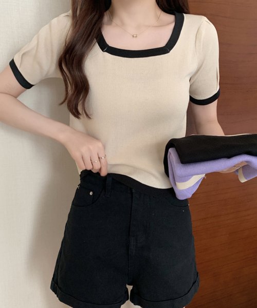 セール 韓国ファッション 新作 サマーニットトップス Uネックtシャツ レディース きれいめ ショート丈トップス ショッピングゴー Shoppinggo Magaseek