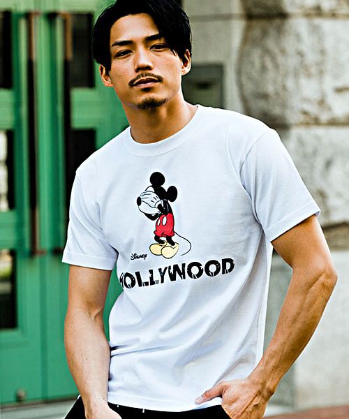 DISNEY 目隠しミッキープリントクルーネック半袖Tシャツ メンズ 半袖 ミッキーマウス DISNEY ディズニー 別注 キャラクター ブランド  プリント