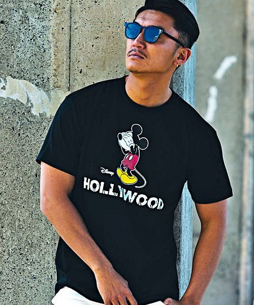 Disney 目隠しミッキープリントクルーネック半袖tシャツ メンズ 半袖 ミッキーマウス Disney ディズニー 別注 キャラクター ブランド プリント エスビーセレクト Sb Select Magaseek