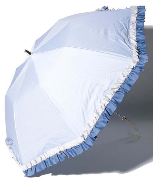 LANVIN en Bleu(umbrella)(ランバンオンブルー（傘）)/LANVIN en Bleu（ランバン オン ブルー）晴雨兼用折りたたみ日傘　グログランフリル/サックスブルー