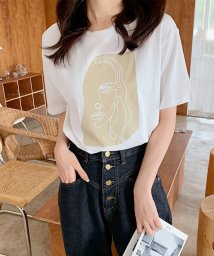 Aimoon(アイモン)/プリントTシャツ レディース 韓国 半袖/ホワイト