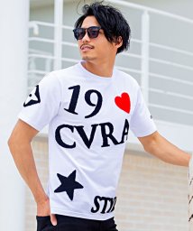 CavariA/C.V.R.A ラバーワッペン付きサガラ刺繍クルーネック半袖Tシャツ メンズ ブランド 半袖 刺繍 ラバー プリント ロゴ サガラ ワッペン クルーネック 【B/504161404