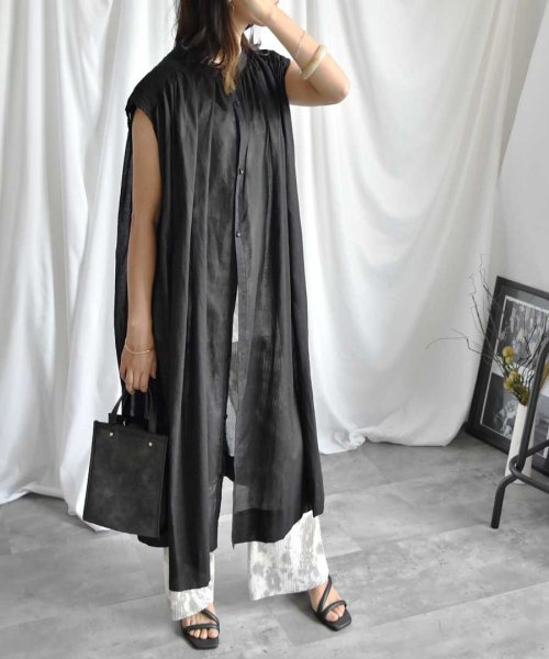 ARGO TOKYO(アルゴトウキョウ)/Cotton shirt sleeveless volume one－piece 2901402　コットンシャツスリーブレスボリュームワンピース　シャツワンピー/ブラック