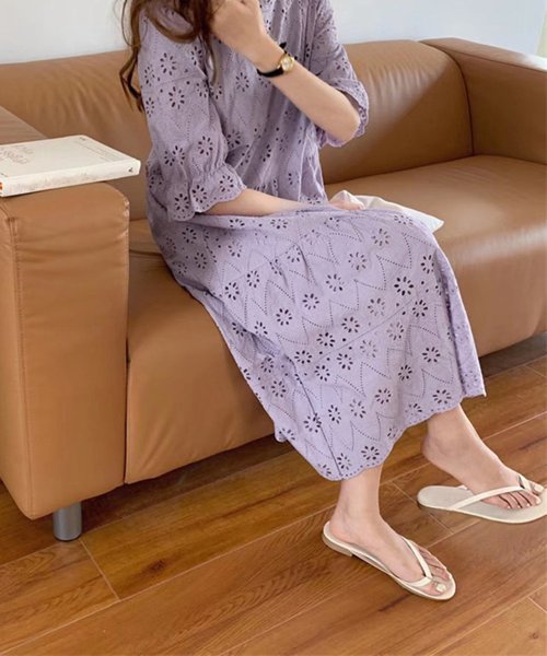 セール 刺しゅうレース ロングワンピース きれいめ アイモン Aimoon Magaseek