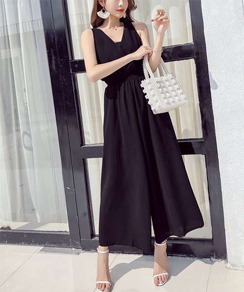 セール ノースリーブオールインワン カジュアル Vネック シンプル 夏 レディース アミュレット Amulet Magaseek