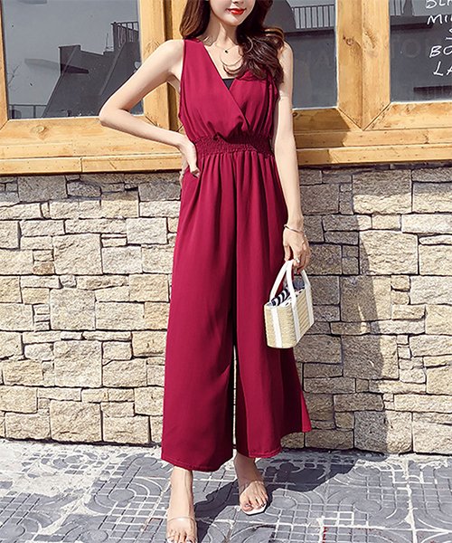 セール ノースリーブオールインワン カジュアル Vネック シンプル 夏 レディース アミュレット Amulet Magaseek