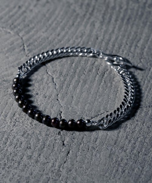 MAISON mou(メゾンムー)/【YArKA/ヤーカ】pearl & kihei chain bracelet/[plb]/パール&シルバーチェーンブレスレット silver925/ブラック