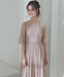 PourVous(プールヴー)/アシンメトリープリーツ＆レースドレス 結婚式 ワンピース パーティードレス/グレージュ