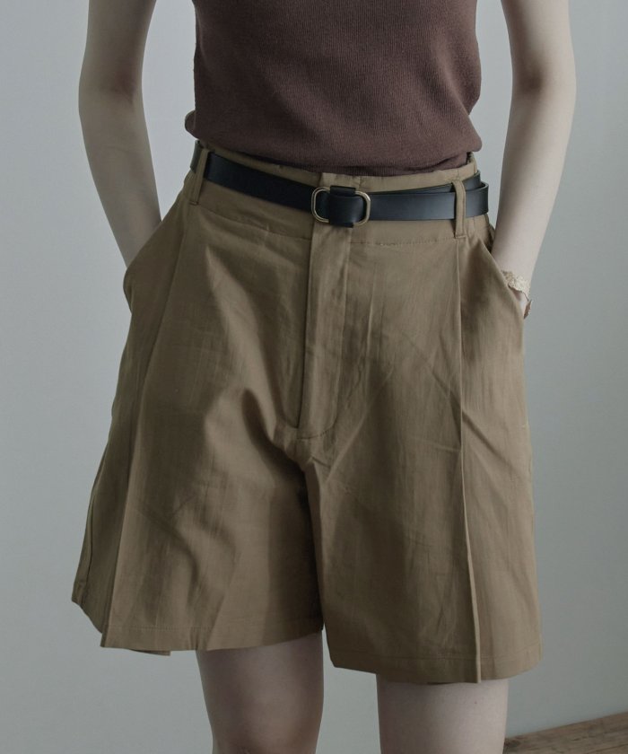 セール リネンタッチタックショートパンツ ボトムス パンツ キュロット ショートパンツ セットアップ 綿 綿100 ハーフパンツ エトル Etoll Magaseek