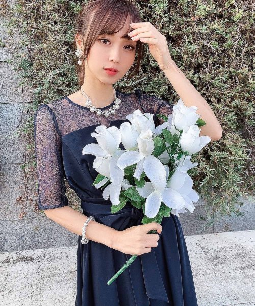結婚式 ワンピース パーティードレス 大きいサイズ 小さいサイズ ロング 袖あり 春 夏 秋 冬 パーティドレス 二次会 謝恩会大学生レース 成人式 同窓会 体 ニアナ Niana Magaseek