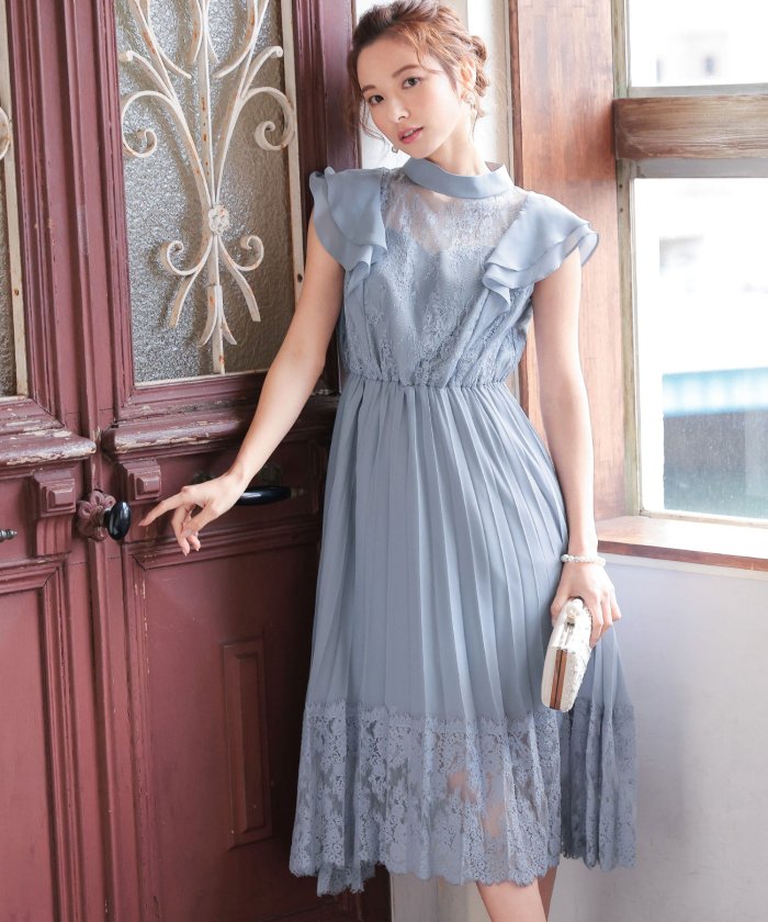 セール 10 Off 結婚式 ワンピース パーティードレス ロング ノースリーブ プリーツスカート S M L 小さいサイズ 大きいサイズ ハイネック シアー ロング丈 オケワンピ ニアナ Niana Magaseek