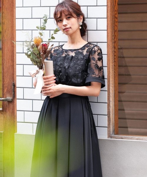 セール 結婚式 ワンピース パーティードレス 花柄 チュール ロング 総レース シアー 透け感 ハイネック 袖あり 半袖 5分袖 大きいサイズ小さいサイズ 5分袖 袖あ ニアナ Niana Magaseek