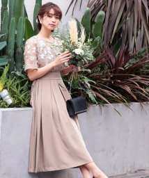 niana(ニアナ)/結婚式 ワンピース パーティードレス 花柄 チュール ロング 総レース シアー 透け感 ハイネック 袖あり 半袖 5分袖 大きいサイズ小さいサイズ 5分袖 袖あ/モカ