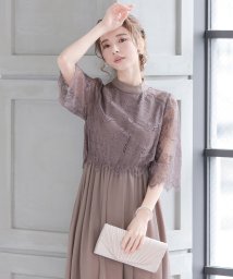 niana(ニアナ)/結婚式 ワンピース パーティードレス  レース シフォン ウエストゴム 小さいサイズ 大きいサイズ S M L ロング 5分袖 ハイネック シアー 透け感 披露/モカ