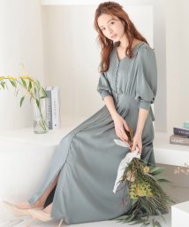 セール 結婚式 ワンピース パーティードレス 無地 サテン リボン フロントボタン 前開き パフスリーブ パワーショルダー S M ウエストゴム 袖あり オケージョン ニアナ Niana Magaseek