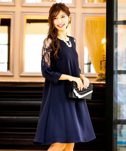 定番のお歳暮 レース フェイクパール パール ネックレス付き Aライン パーティードレス 袖コンシャス 40 30代 代 結婚式ワンピース 7分袖 フレアスカート レース ワンピース ドレス Www Comisariatolosandes Com