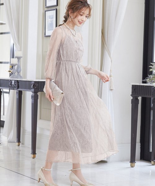 パーティードレス ドレス ワンピース 総レース ロング ワンピース オケージョン 大きいサイズ とろみワンピース シースルー 結婚式他と被らないチュール シフォ ニアナ Niana Magaseek