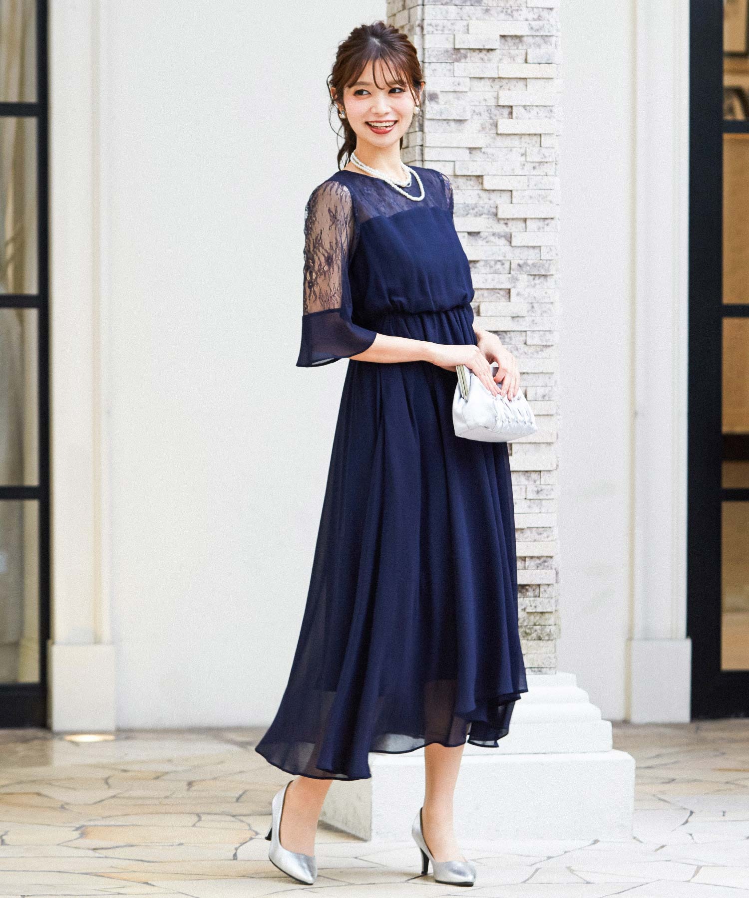 正規店仕入れの ルネ ワンピース 34 ネイビー25cans 結婚式 披露宴 フォーマル 人気特価激安