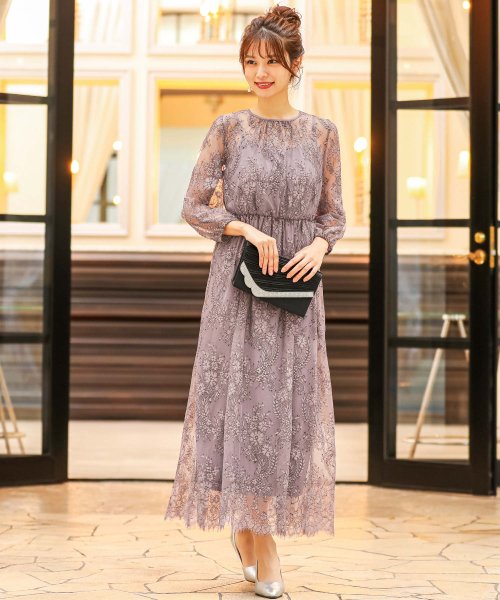 結婚式 ワンピース パーティードレス 総レース シアー 透け感 ロング 袖あり 春 夏 秋 冬 パーティドレス 二次会 2次会 レース成人式 同窓会 体型カバー ニアナ Niana Magaseek
