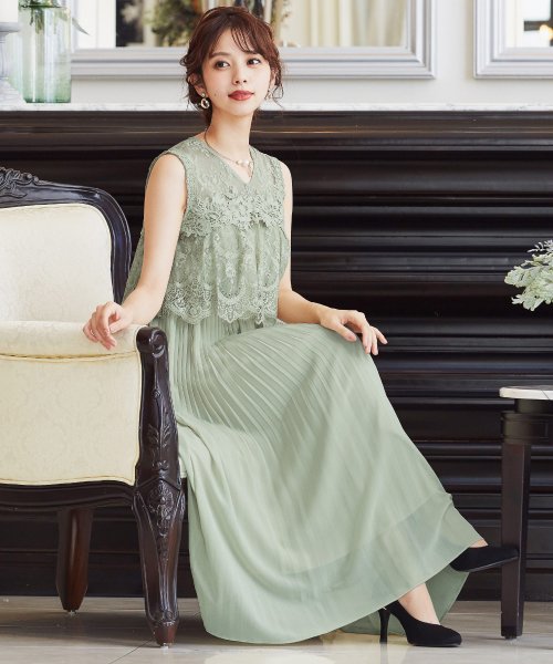 セール 結婚式 ワンピース パーティードレス レース ロング シアー 透け感 ウエストゴム プリーツ ミモレ丈 ロング丈 体型カバー シフォン オケージョン 1 5次会 ニアナ Niana Magaseek