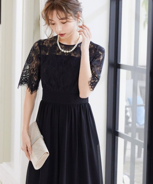 結婚式 ドレス ワンピース パンツドレス オールインワン ジャンプスーツ レース ワイドパンツ 袖あり 袖付き ワイドパンツ セットアップ ウエストゴム ゆった ニアナ Niana Magaseek
