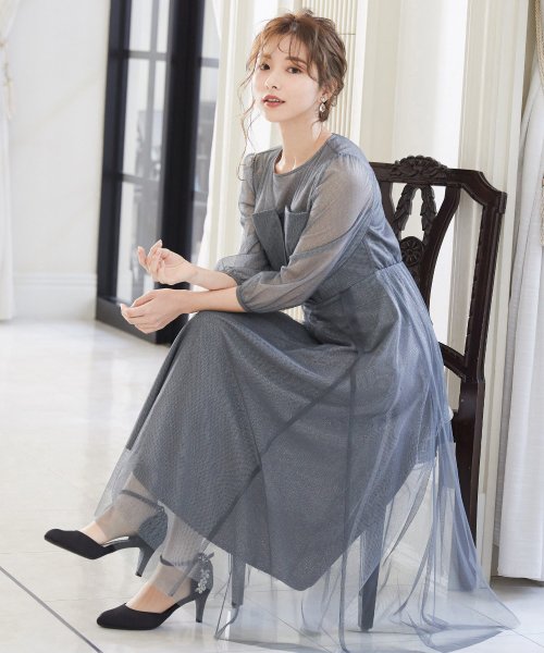 niana ニアナ 結婚式 ワンピース パーティードレス ビスチェ ラメ 無地 シアー チュール シフォン ゆったり 体型カバー シンプル ウエストゴム ロング ニアナ B79 size