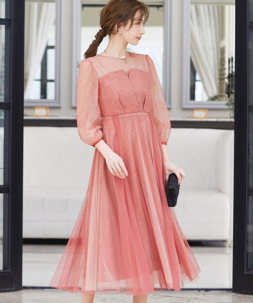 niana ニアナ 結婚式 ワンピース パーティードレス ビスチェ ラメ 無地 シアー チュール シフォン ゆったり 体型カバー シンプル ウエストゴム ロング ニアナ B79 size