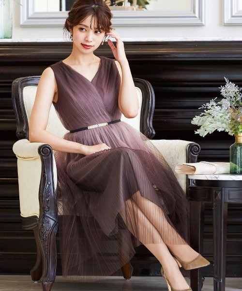 セール 結婚式 ワンピース パーティードレス チュール ロング シアー 透け感 ニュアンスカラー サテン グラデーション プリーツ ロング丈オケージョン 1 5次会 春 ニアナ Niana Magaseek