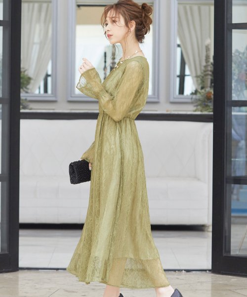 ニアナ Niana 結婚式 ワンピース パーティードレス ロング チュール ウエストゴム 袖あり 春 夏 秋 冬 パーティドレス 二次会 2次会 レース 成人式 同窓会 体型カバー Magaseek