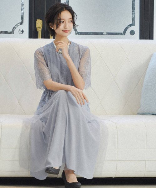 セール 10 Off 結婚式 ワンピース パーティードレス ロング 7分袖 5分袖 ハイネック チュール M L ウエストゴム シアー 透け感 ミモレ丈 フレア オケワンピ 披露宴 ニアナ Niana Magaseek