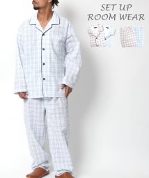 MARUKAWA(マルカワ)/[春夏]メンズ パジャマ 長袖 チェック 上下セット ルームウェア 部屋着 寝間着 おうち 紳士 /ブルー