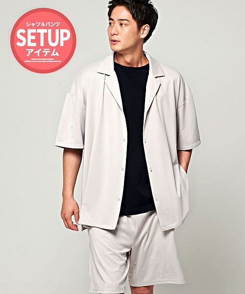 Cavaria ストレッチポンチ半袖オープンカラーシャツ ショーツ セットアップ 上下セット メンズ 半袖シャツ ハーフパンツ オープンカラーシャツ 開襟シャツ キャバリア Cavaria Magaseek