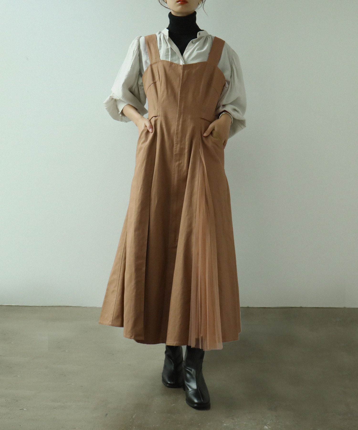 セール チュールデザインコルセットワンピ ワンピース レディース ジャンスカ デニム ロングワンピ マキシ丈 ハイウエスト フレア ロングキャミワンピ チュール エトル Etoll Magaseek