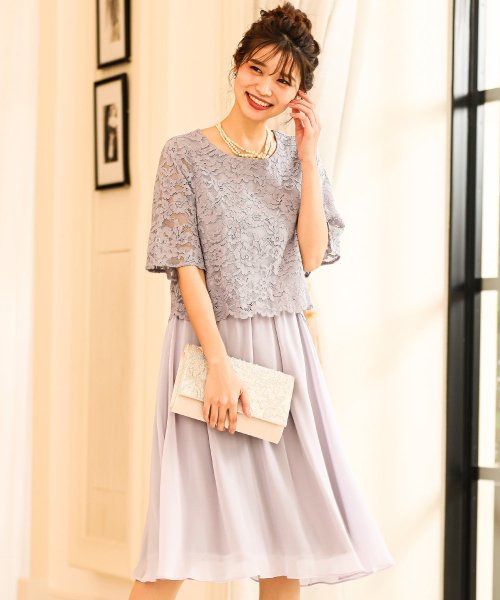 結婚式 ワンピース レース パーティードレス レース 大きいサイズ 体型カバー マタニティウエストゴムロング丈パーティドレスフォーマル セットアップ 膝丈 二次 ニアナ Niana Magaseek