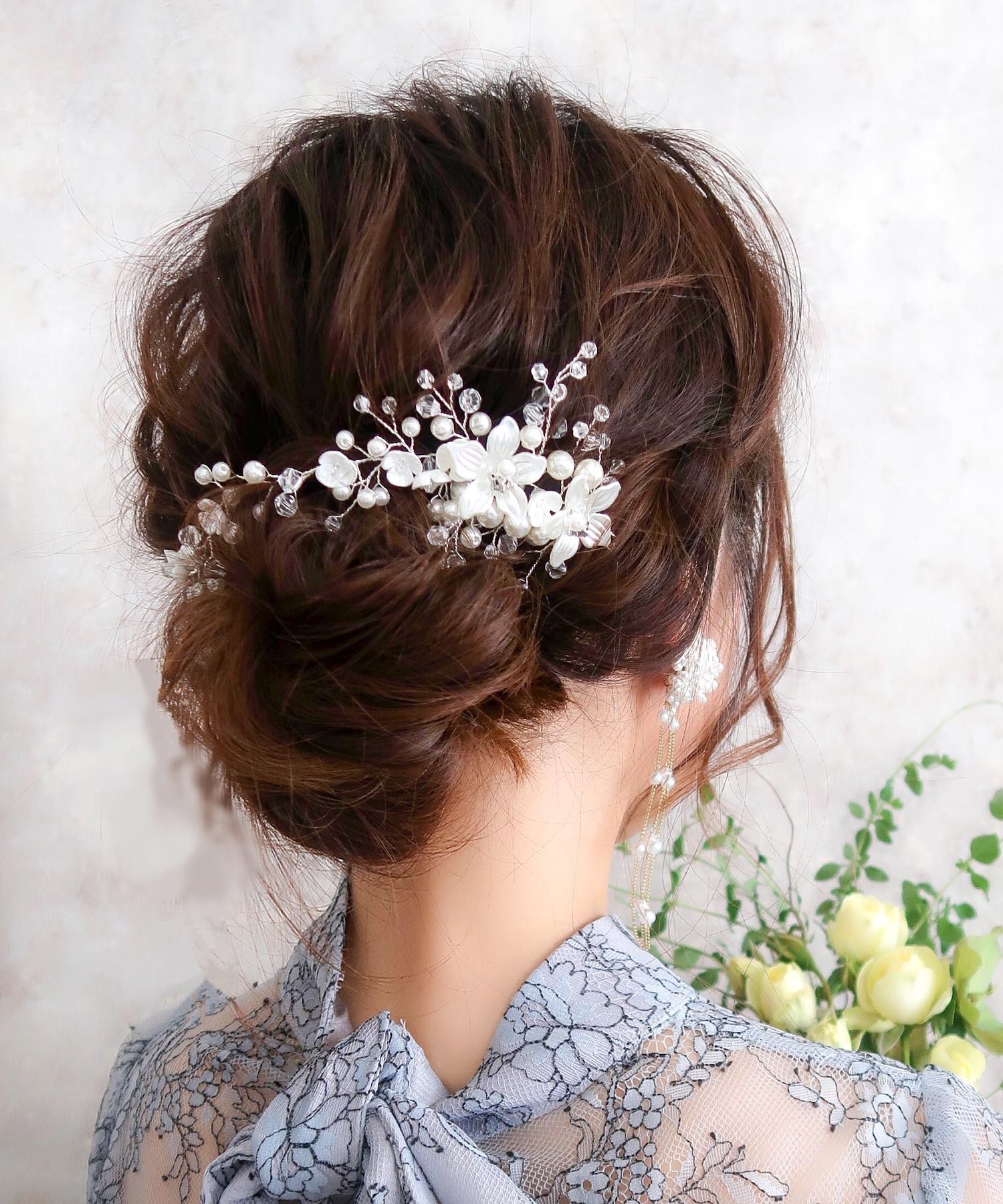 ヘッドドレス 髪飾り 結婚式 パール フラワー 花 ラインストーン