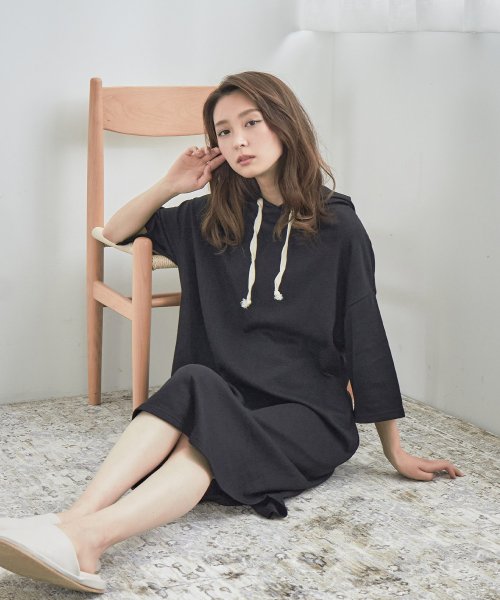 セール おうち時間に最適 7分袖 ワンピース ルームウェア レディース 裏毛 ワンマイルウェア 大きいサイズ マタニティー マタニティウェア 半袖 五分袖 七分袖 フー ファッションレター Fashion Letter Magaseek