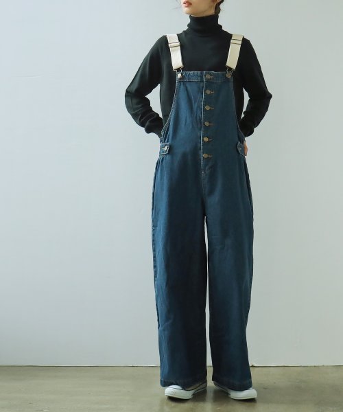 セール 配色ショルダー切替サロペット デニム オールインワン レディース サロペット 体型カバー デニムオールインワン 大きいサイズ M L Ll 3l 4l サロペ ファッションレター Fashion Letter Magaseek