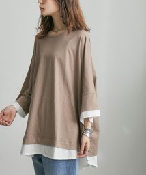 Fashion Letter(ファッションレター)/これ1枚着るだけで出せる洒落感。 レイヤードカットソー Tシャツ レディース カットソー ビッグシルエット 大きいサイズ M－L LL－3L 4L－5L ゆった/モカ