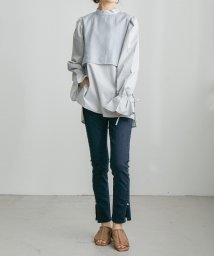 Fashion Letter/[M－4L]裾スリット スキニーデニム デニムパンツ レディース パール ジッパー ジップ ウエストゴム 美脚 デニム ジーンズ スキニーパンツ ストレッチ 伸/504165366