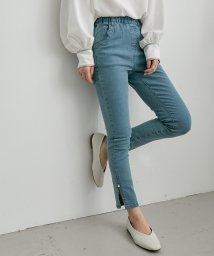 Fashion Letter/[M－4L]裾スリット スキニーデニム デニムパンツ レディース パール ジッパー ジップ ウエストゴム 美脚 デニム ジーンズ スキニーパンツ ストレッチ 伸/504165366