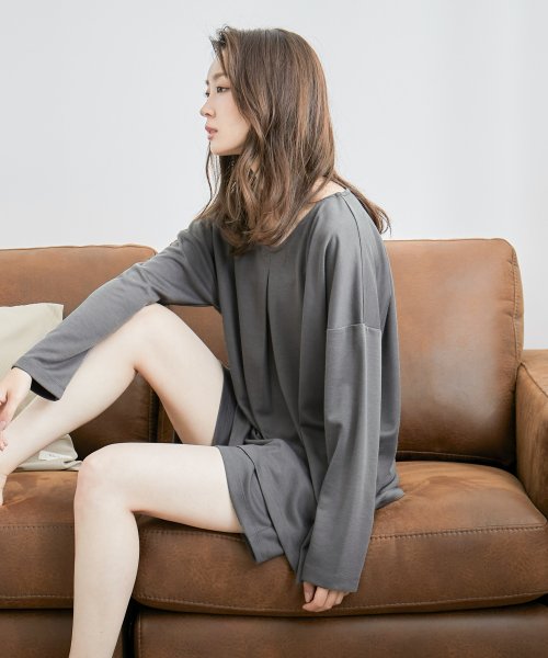 ルームウェア ショートパンツ 上下セット 長袖 レディース ワンマイルウェア パジャマ ドルマンショルダー スウェット カットソー トップス ボトムス ゆったり ファッションレター Fashion Letter Magaseek