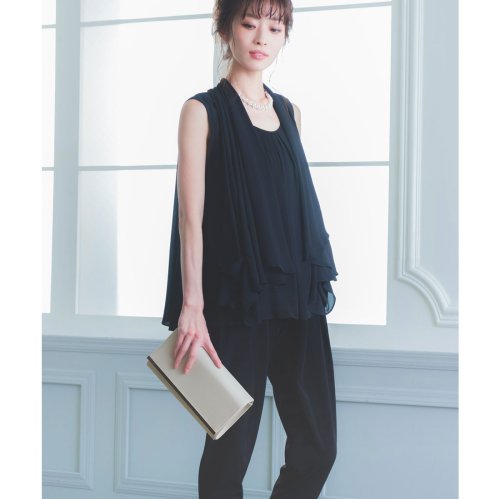 パンツドレス パーティードレス セットアップ パンツスーツ パンツスタイル フォーマル 結婚式 二次会 ケープドレス 7分袖 ツーピース ノースリーブ 袖なし ニアナ Niana Magaseek