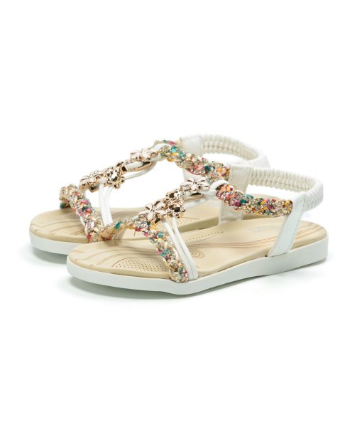 セール キッズ ジュニア サンダル 女の子 ビジュー かわいい フラットサンダル リゾートサンダル Tk フットプレイス Foot Place Magaseek