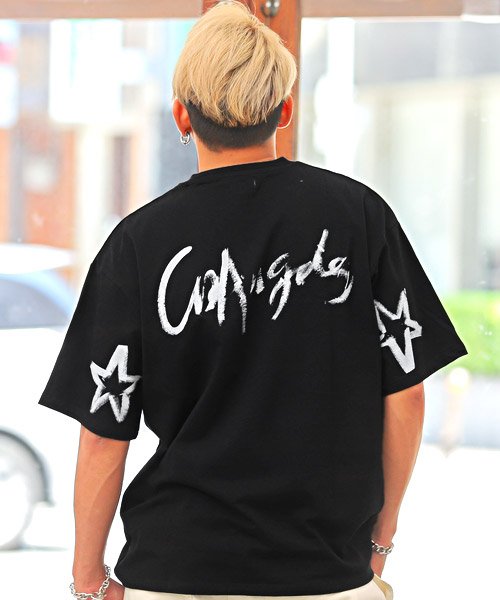 セール 手書き風ロゴプリント半袖ビッグtシャツ Tシャツ メンズ 半袖 プリント ロゴ ビッグシルエット 星柄 手書き風 Bitter ビター系 ラグスタイル Luxstyle Magaseek