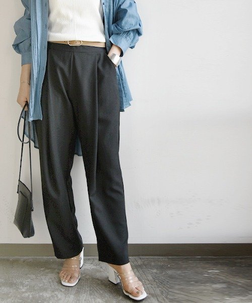 セール パンツ レディース リネンライク深タックパンツ And It F ボトムス 春夏 ブラック 黒 ダスティピンク モカ 茶色 ベージュ ディープグリーン 緑 アンドイット And It Magaseek