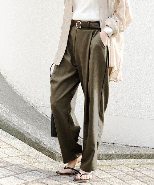 セール パンツ レディース リネンライク深タックパンツ And It F ボトムス 春夏 ブラック 黒 ダスティピンク モカ 茶色 ベージュ ディープグリーン 緑 アンドイット And It Magaseek